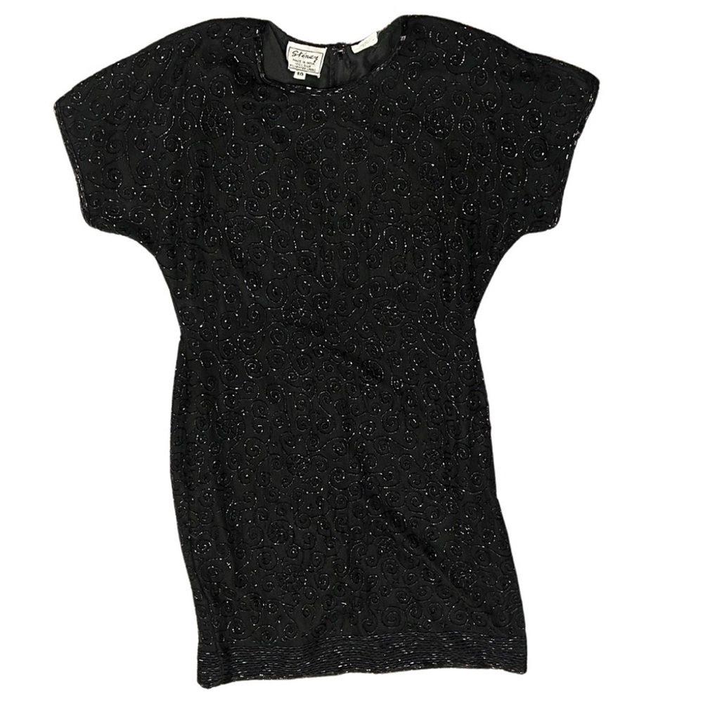 Vintage Stenay Beaded Silk Cocktail Dress | Black | Size 10 | NWT